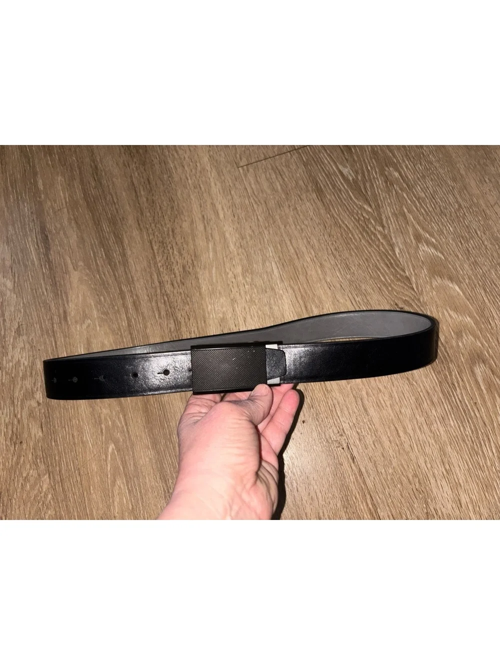 Men’s Genuine Leather Belt Black Size 32 / 80 Textured Buckle Dress Belt